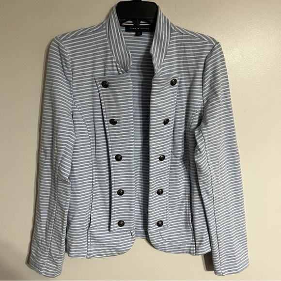 Women’s Tommy Hilfiger Blue & White Striped Jacket w/ Signature Buttons Medium - Picture 1 of 9